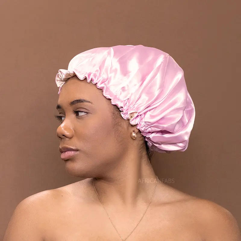 Pink Satin Hair Bonnet ( Adjustable & Reversable Satin Night sleep cap )