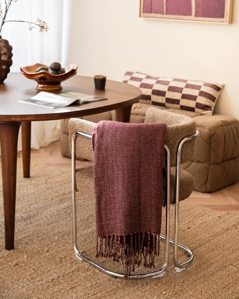 Plaid Makalu Gerecyclede Wol Bordeaux
