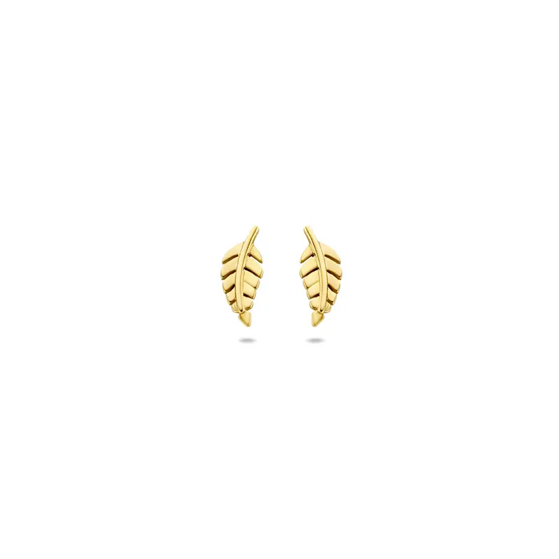 'Pluma' 14 karaat geelgouden oorknoppen veer