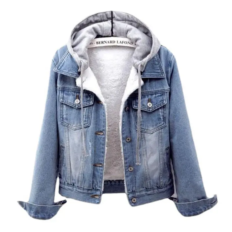 Plus-Size-Jeansjacke mit Kapuze für den Herbst