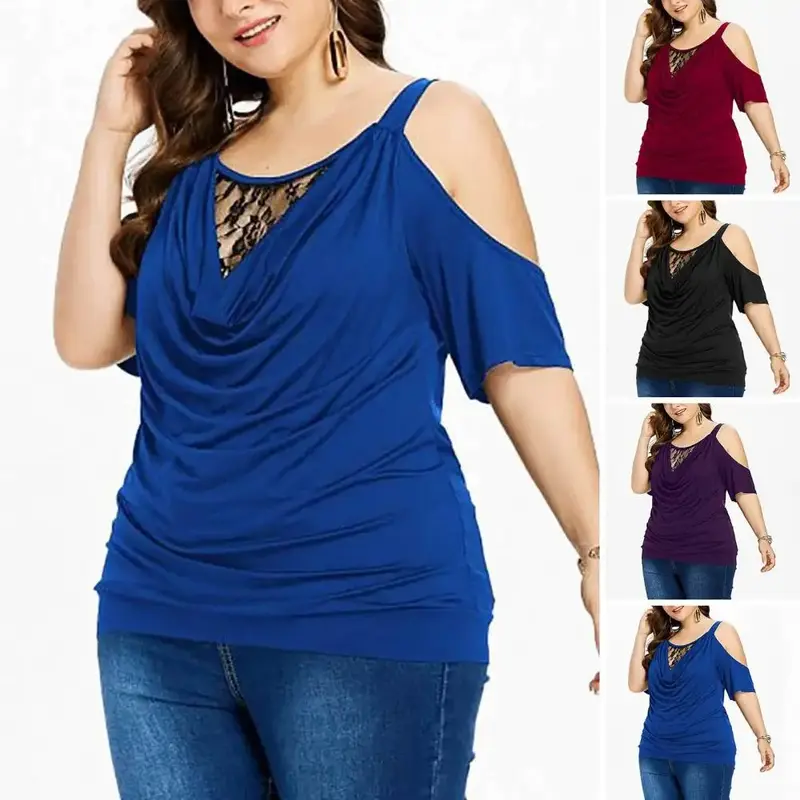 Plus Size Sommer-Spitzenoberteil mit kurzen Ärmeln