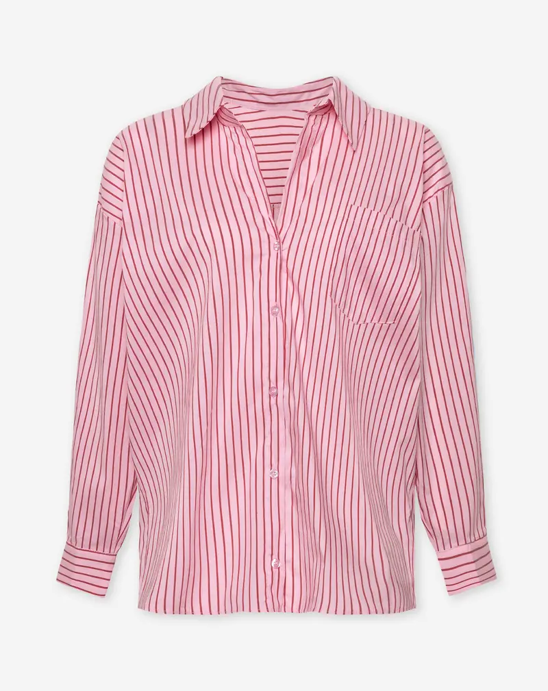 POPLIN STRIPE OVERSIZED BLOUSE ROZE