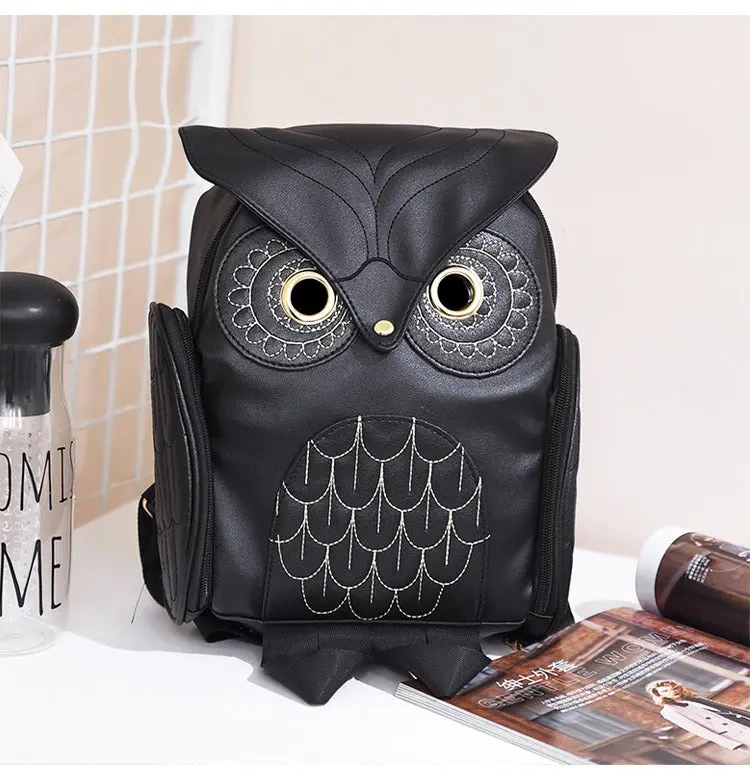 PU-Leder Rucksack mit Eulenprint für Damen – Mehrtaschen-Design