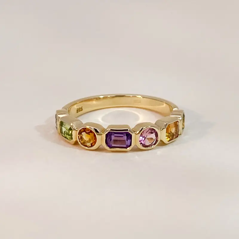 Rainbow Bezel Gemstones Ring