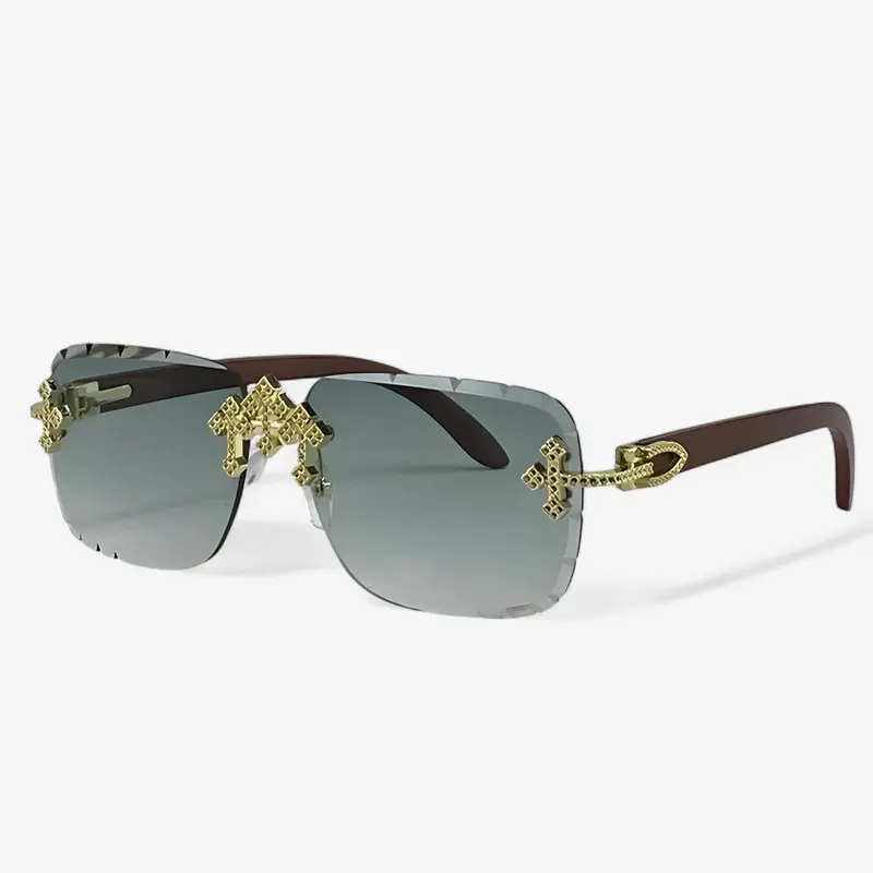 Randlose Steampunk-Sonnenbrille mit Metallakzenten – Nirex