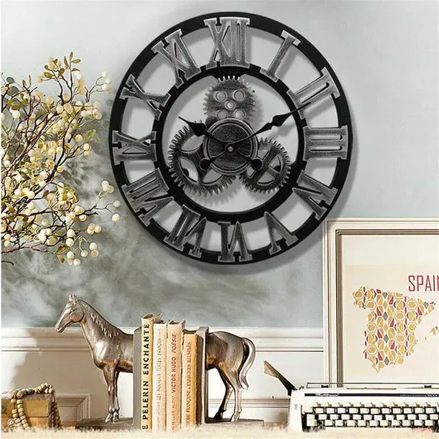 Retro industrielle Wanduhr aus Holz – Ironwood