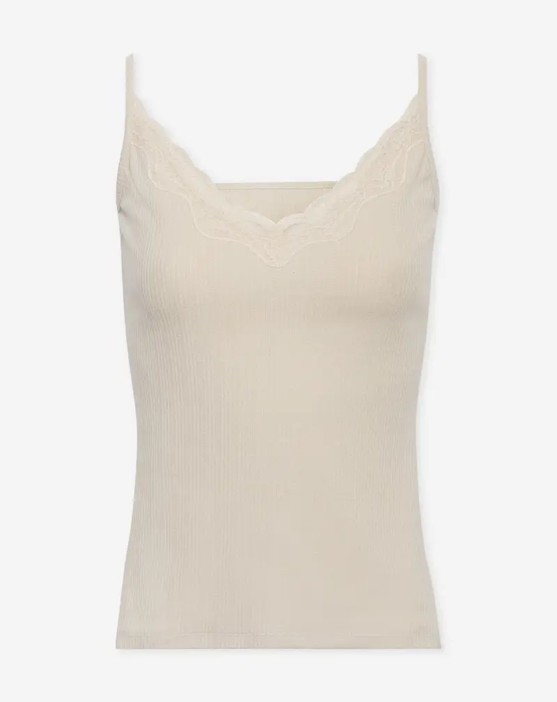 RIB LACE TAPE SINGLET BEIGE
