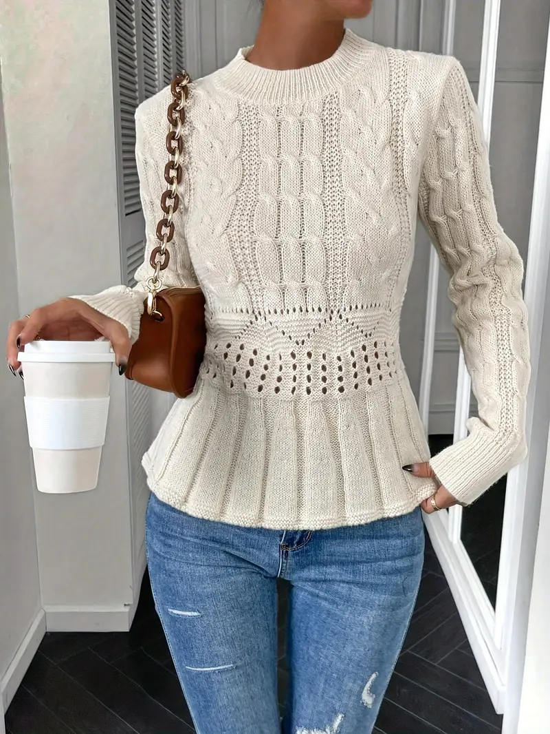 Robuster Zopfpullover mit Rundhalsausschnitt – Herbstzauber Elena