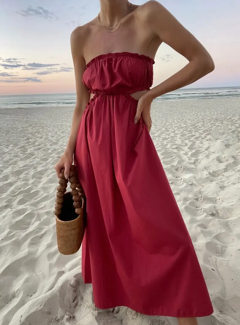 Rosa ärmelloses Bohemian Chic Kleid mit lockerer Passform – Elira