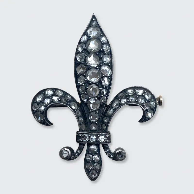 Rose-Cut Diamond Fleur de Lis Brooch