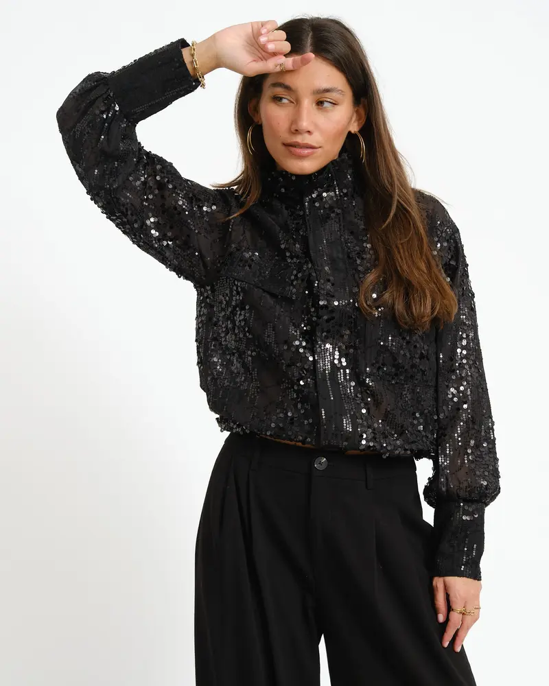 Rouge Mary High Neck Shirt Meteorite/Sequins