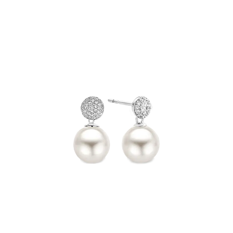 Round Zirconia Pearl Earrings