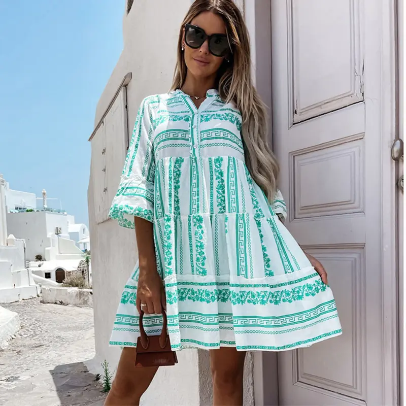 Rüschenkleid für Sommer 2025 | Schönes luftiges Boho-Kleid mit fröhlichem Muster