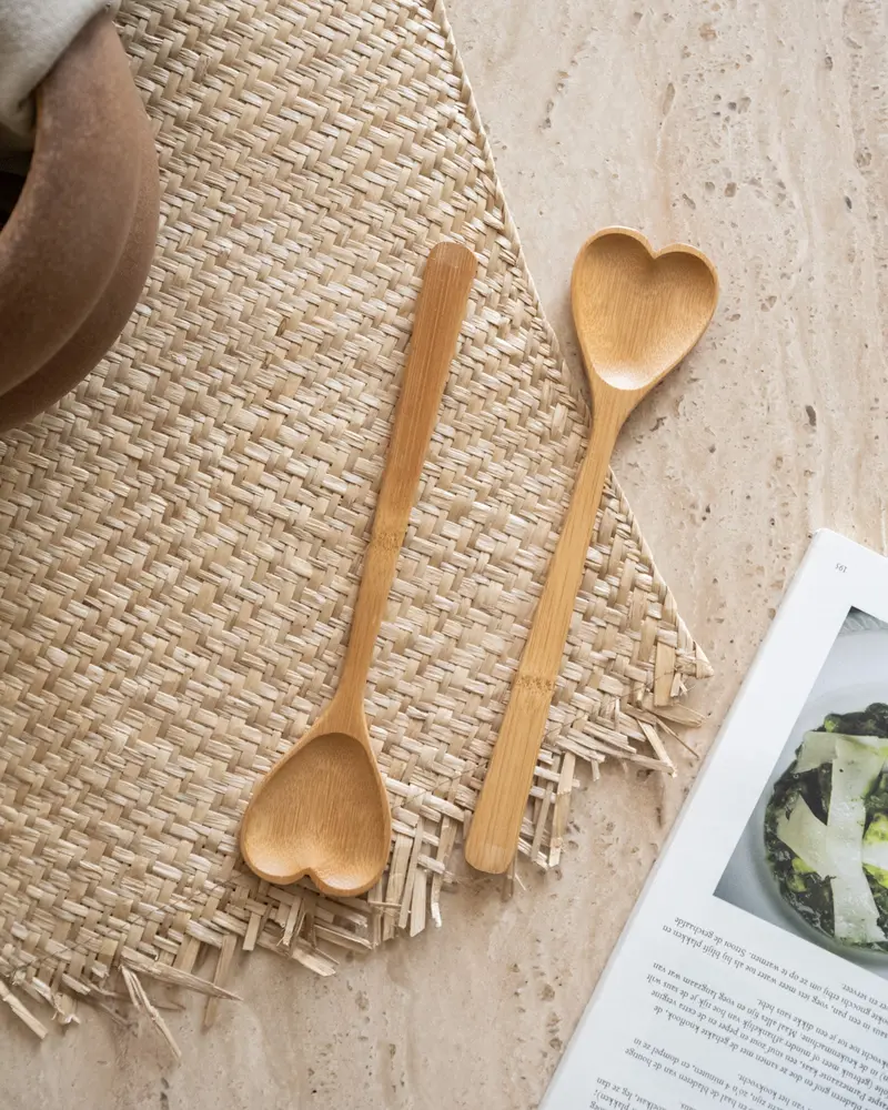 Salad Servers Heart Bamboo