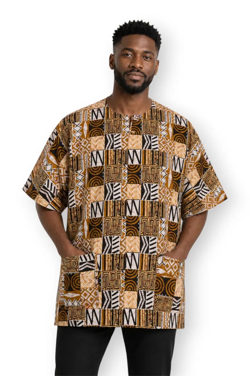 Sand Bogolan Mosaic Dashiki Shirt / Dashiki Dress - African print top - Unisex