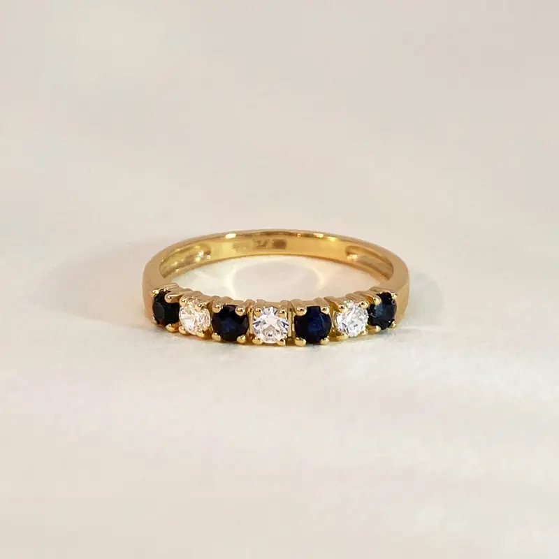 Sapphire & Crystal Row Ring