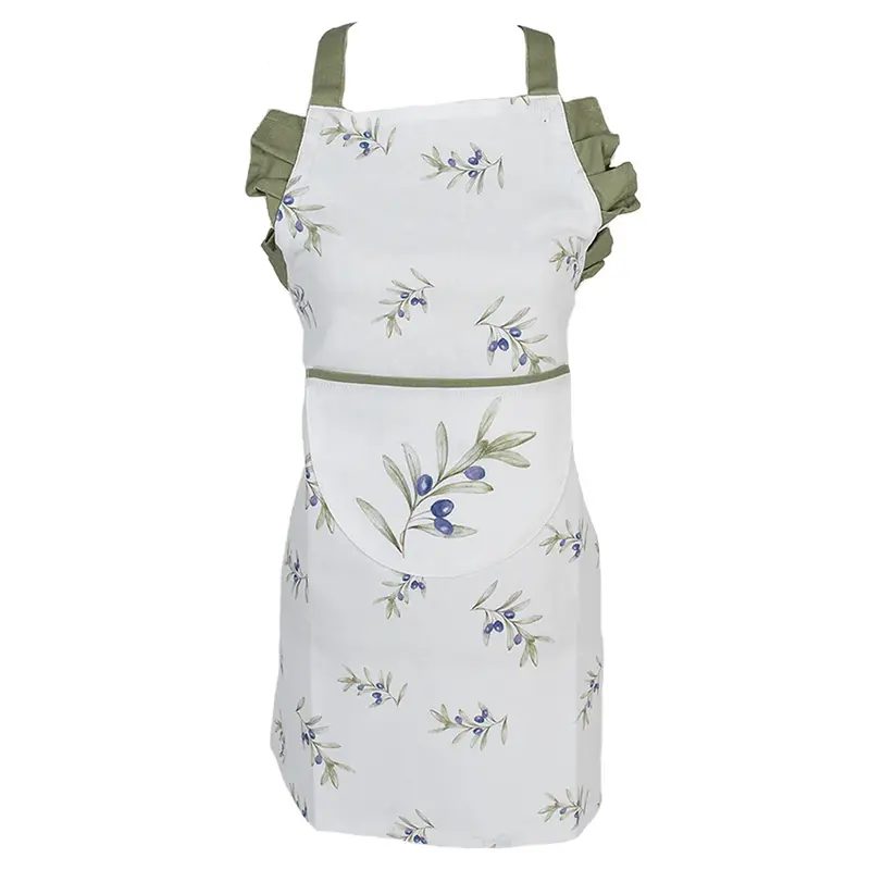 Schort Kinderen Olijven wit groen 56x46cm