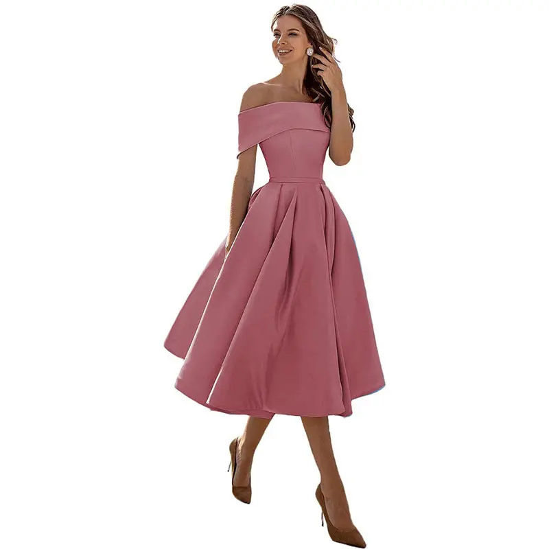 Schulterfreies & Figurbetontes Satin Partykleid für Damen – Mirella im Herbstzauber