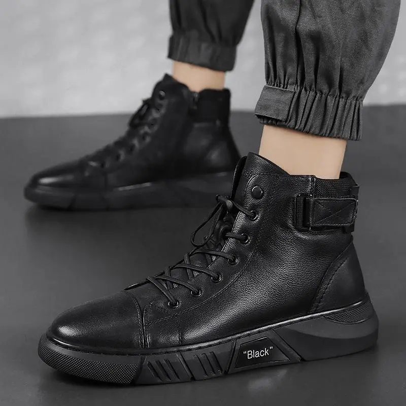 Schwarze Handgefertigte Lederstiefel für Herren – Herbstzauber ShadowStep
