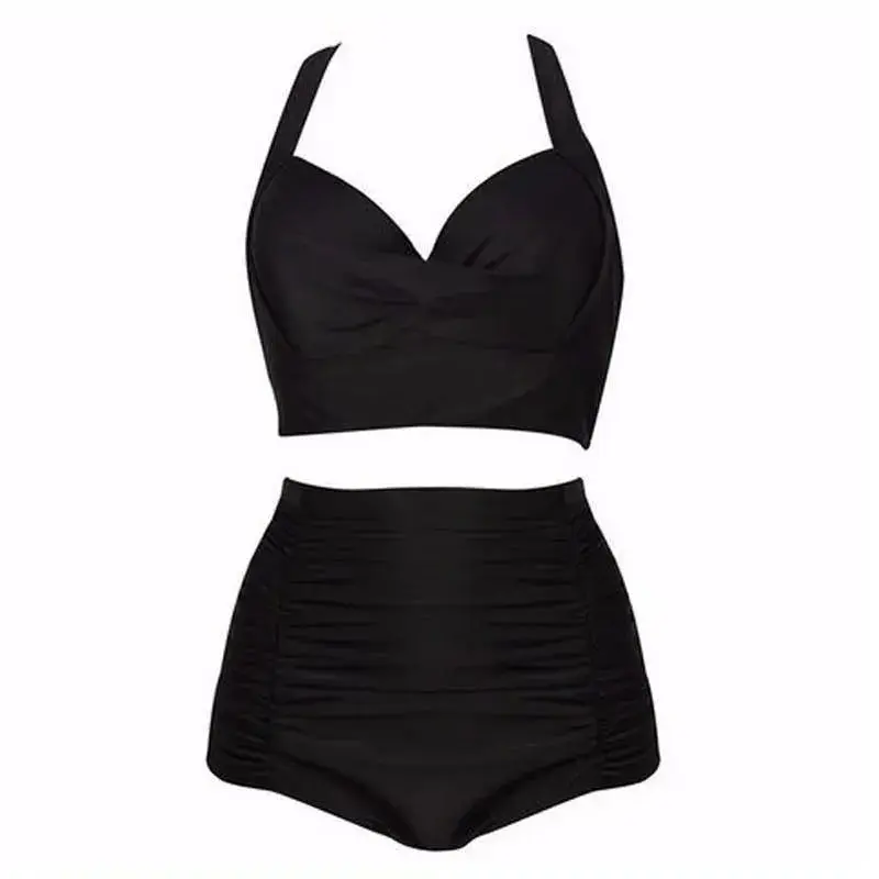Schwarzes Bikini-Set mit Haltertop und hoher Taille – Alina