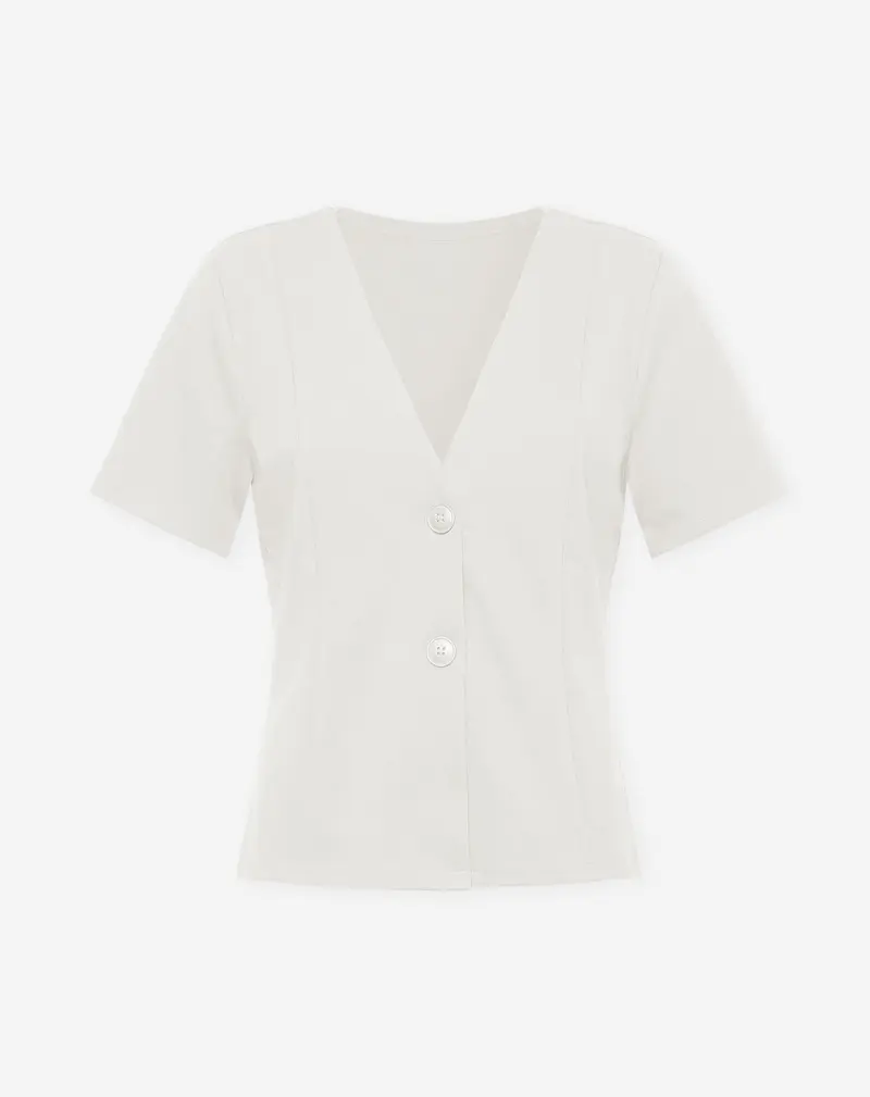 SCUBA PEPLUM BUTTON TOP CRÈME