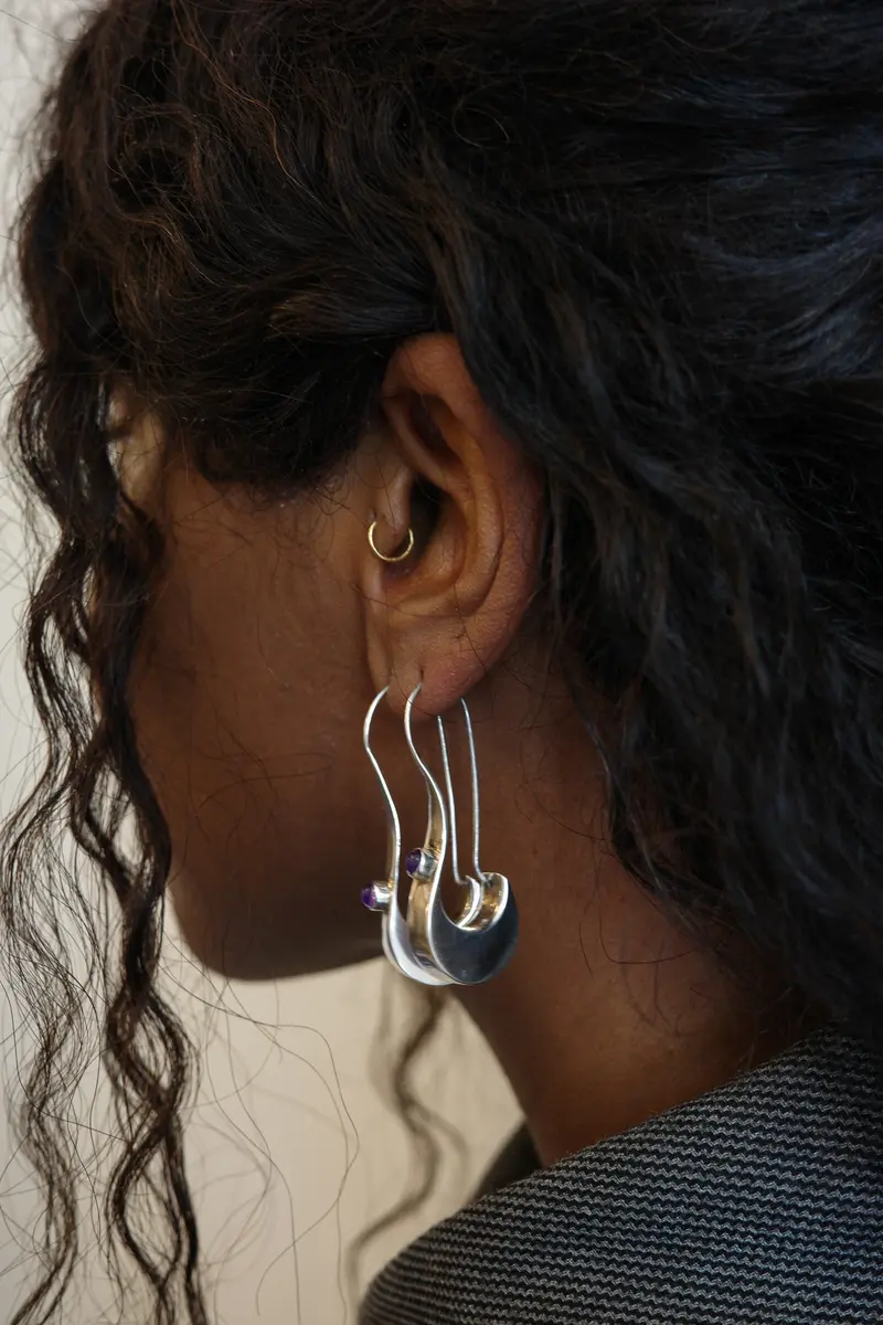Sculptural amethyst drop earrings