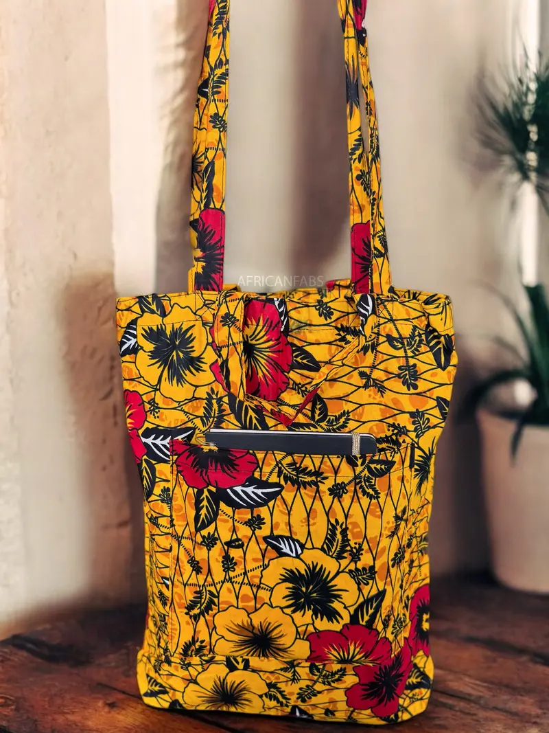 Shopper bag with African print - Yellow Flowers - Reusable Cotton Tote Bag