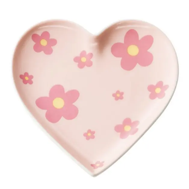 Sieradenschaaltje Flower Power Hart roze geel 11cm