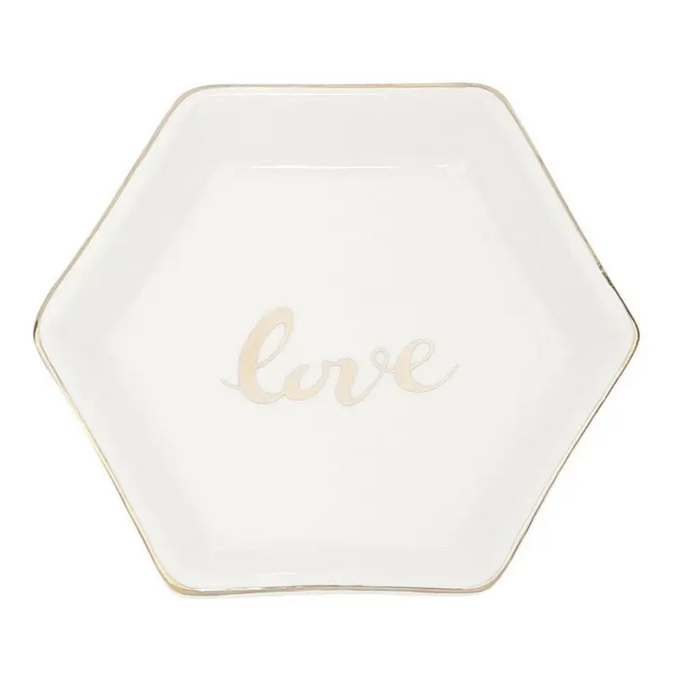 Sieradenschaaltje Love Catch Zeshoek wit 12x10x2cm
