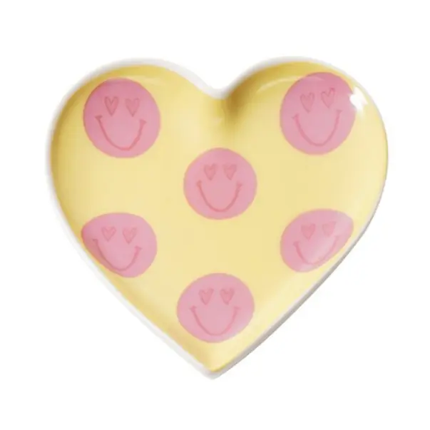 Sieradenschaaltje Smileys Hart geel roze 10cm