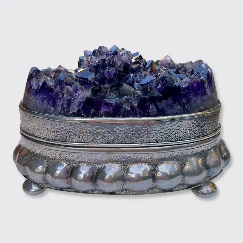 Silver Amethyst Geode Jewellery Box