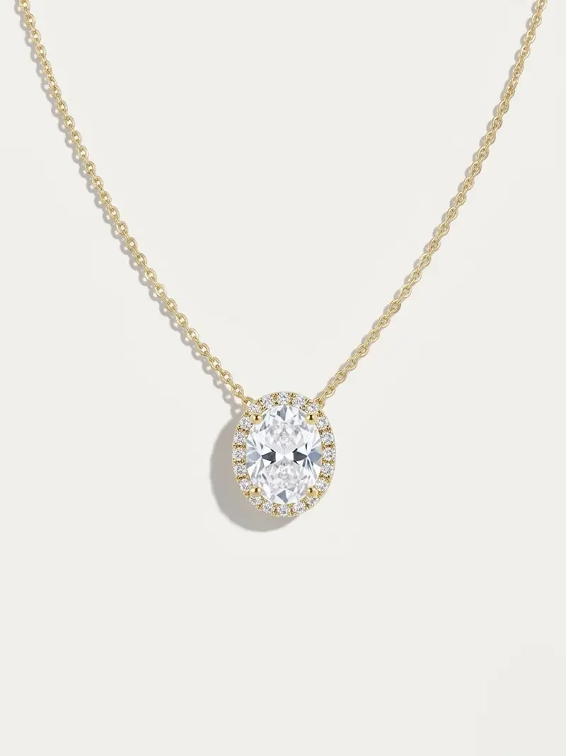Single Oval Diamond Necklace Gold