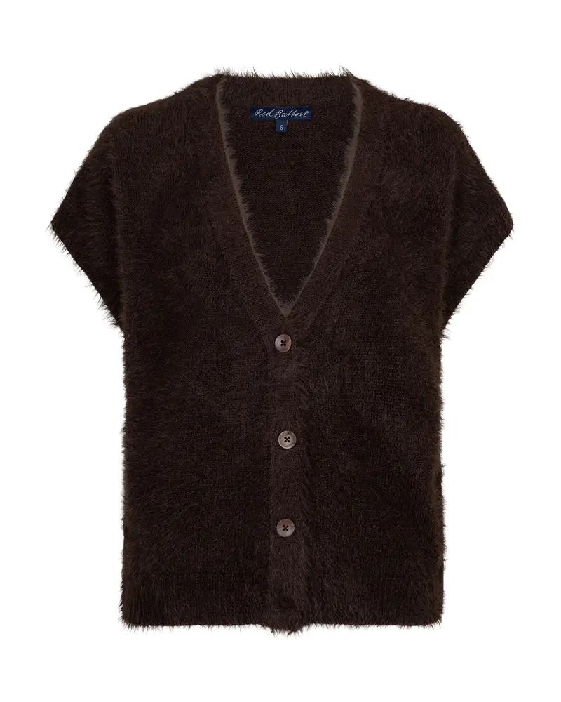 Sleeveless Fuzzy - Red Button - Gilet - Espresso - SRB5116