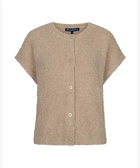 Sleeveless Knit Boucle - Red Button - Gilet - Latte - SRB5074