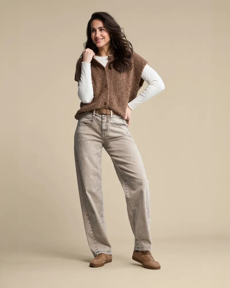 Sleeveless Knit Boucle - Red Button - Gilet - Mud - SRB5074