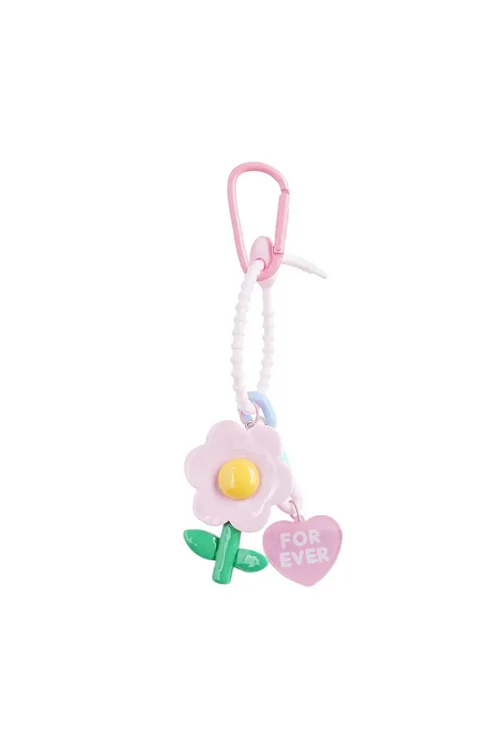 Sleutel/telefoonhanger bloem roze