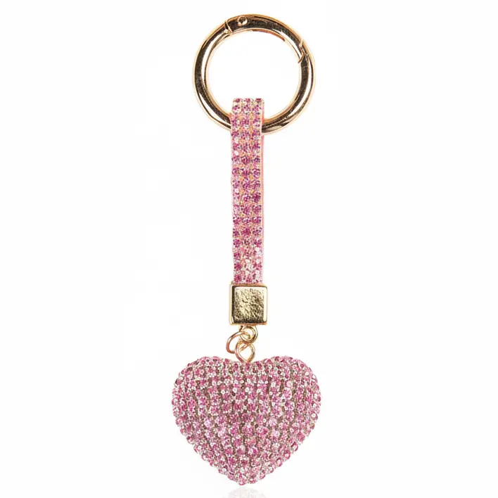 Sleutelhanger Hart roze strass