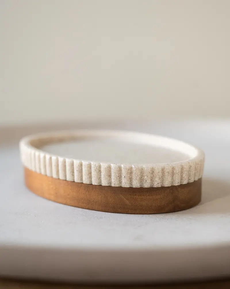 Soap Dish Beige/Acacia Wood