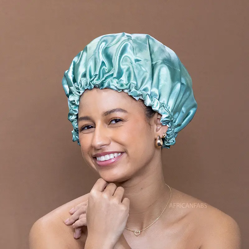 Soft green Satin Hair Bonnet ( Adjustable & Reversable Satin Night sleep cap )