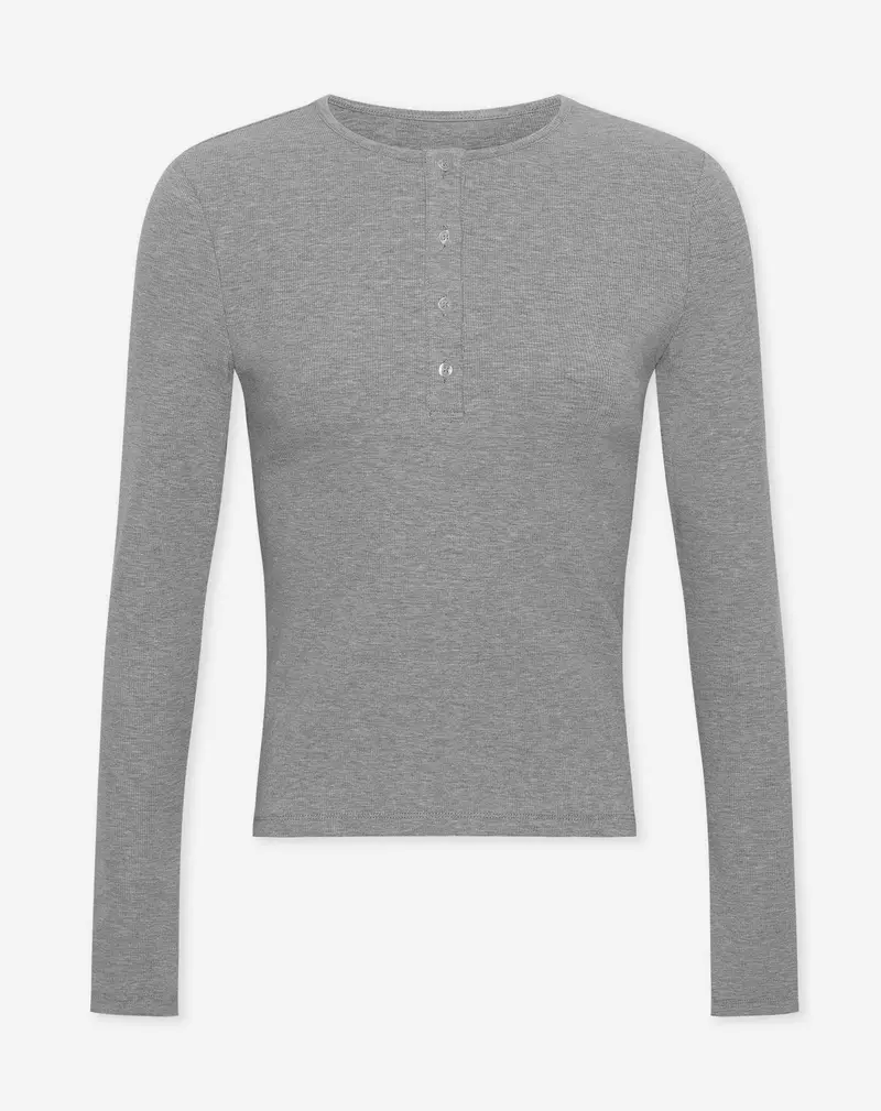 SOLID HENLEY RIB TOP GRIJS MELANGE