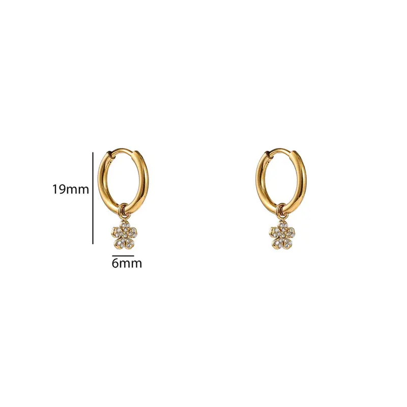Sparkly - Flower - Hoop - 14K - Oorbellen - E61557-2