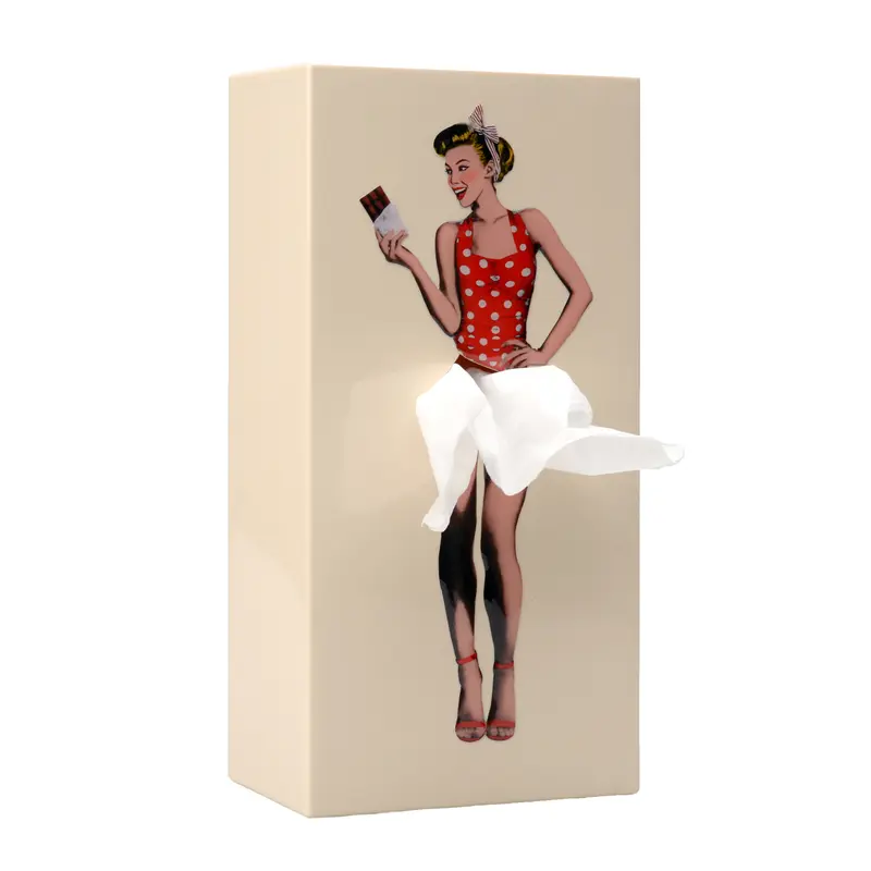 Spextrum Tissue Up Girl Tissuebox | Retro Pin Up Girl | Beige