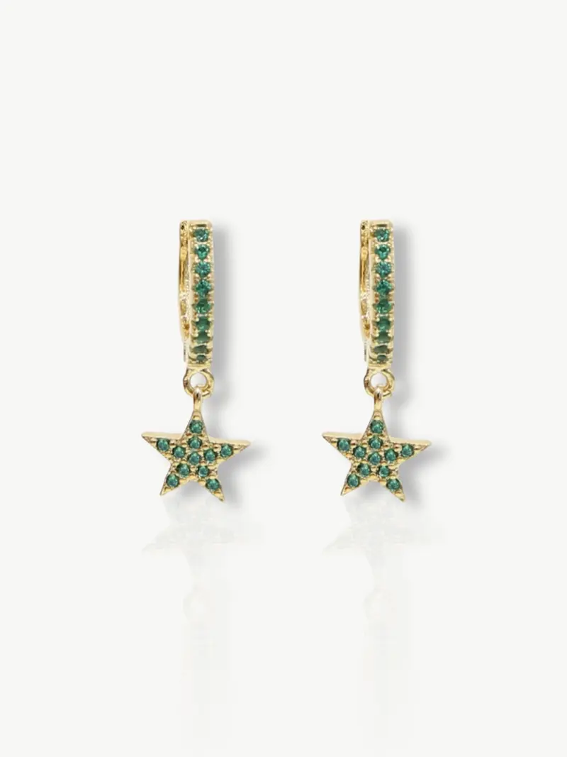 Star Hoop Earrings Green
