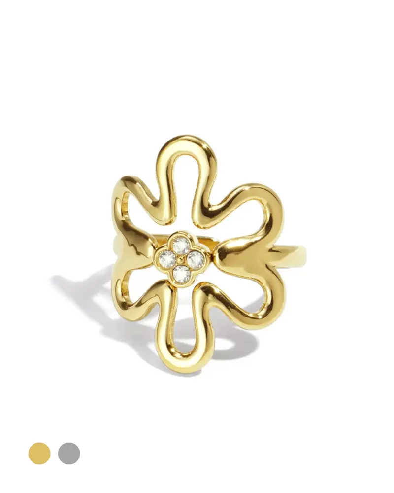 Statement ring verstelbaar - Bloem met steentje
