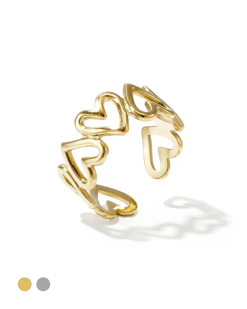 Statement ring verstelbaar - Hartjes