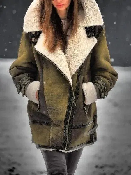 Stilvolle Wildleder-Sherpa-Winterjacke für Damen – Mila
