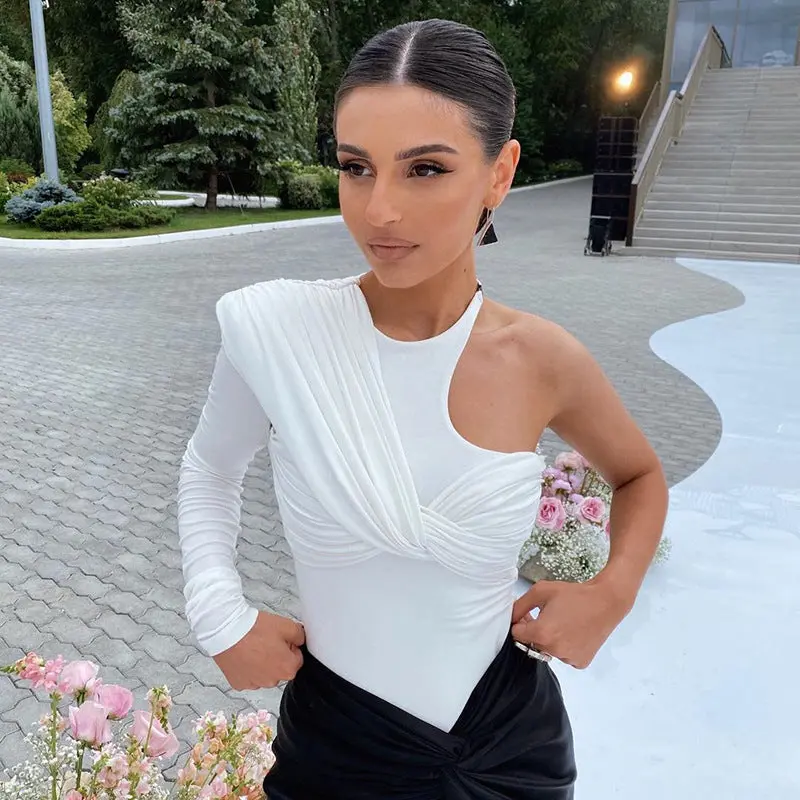 Stilvoller Damen Langarm-Bodysuit mit Drapé-Effekt & figurbetontem Schnitt – Mira