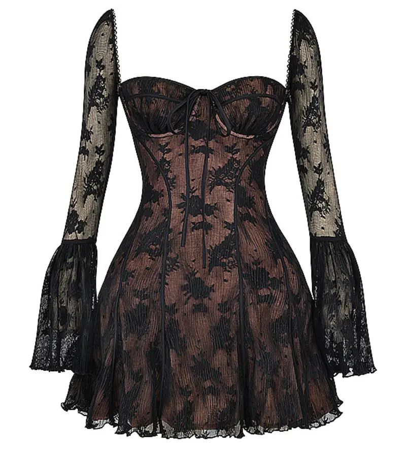 Stilvolles Herbstkleid für Damen mit Spitze und offenem Rücken – Julisa