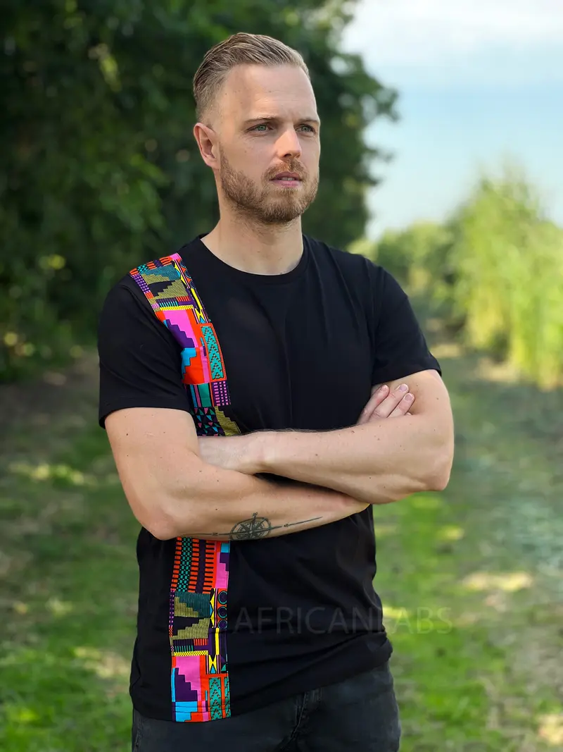 T-shirt with African print details - multicolor pink kente band