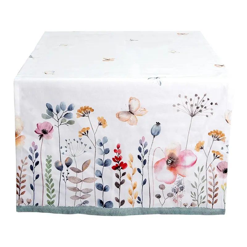 Tafelloper Bloemen wit multi 140x50cm